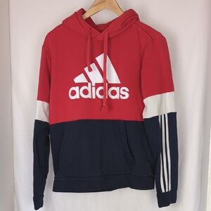 ADIDAS Essentials Fleece Colorblock Hoodie Sweatshirt Men's Red Blue
